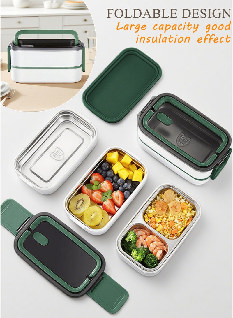 Stainless Steel Lunch Box (1400ml) – Double-Layer, Microwave-Safe, Made of 304 Leakproof Stainless Steel – Detachable with Thermal Insulation – Ideal for Adults, Students, Office, or School – Includes Thermal Bag and Cutlery. - Image 5